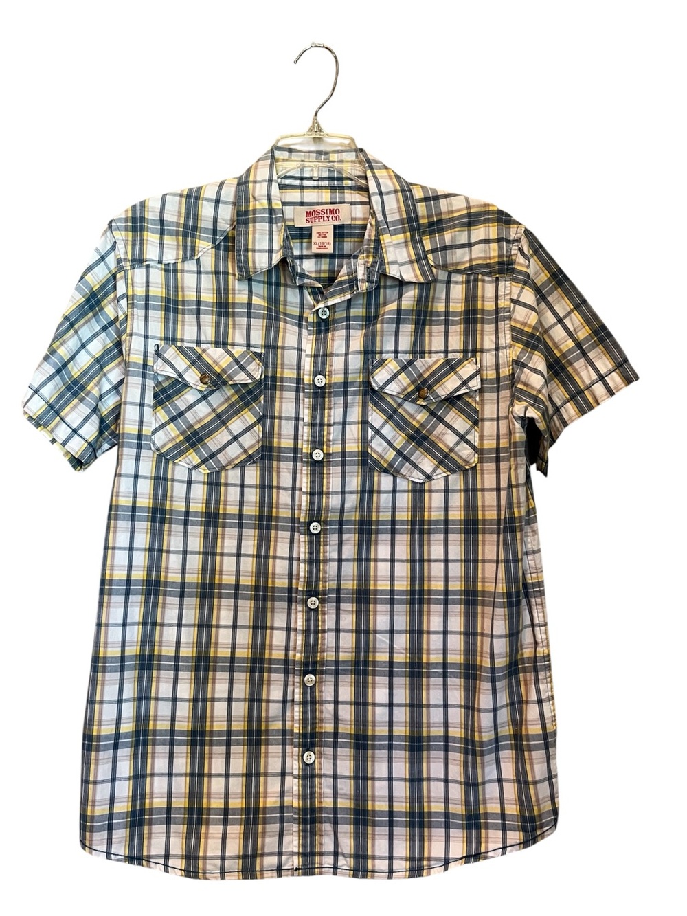Boys Short Sleeve Plaid Button-Up Shirt - Yellow & Blue
